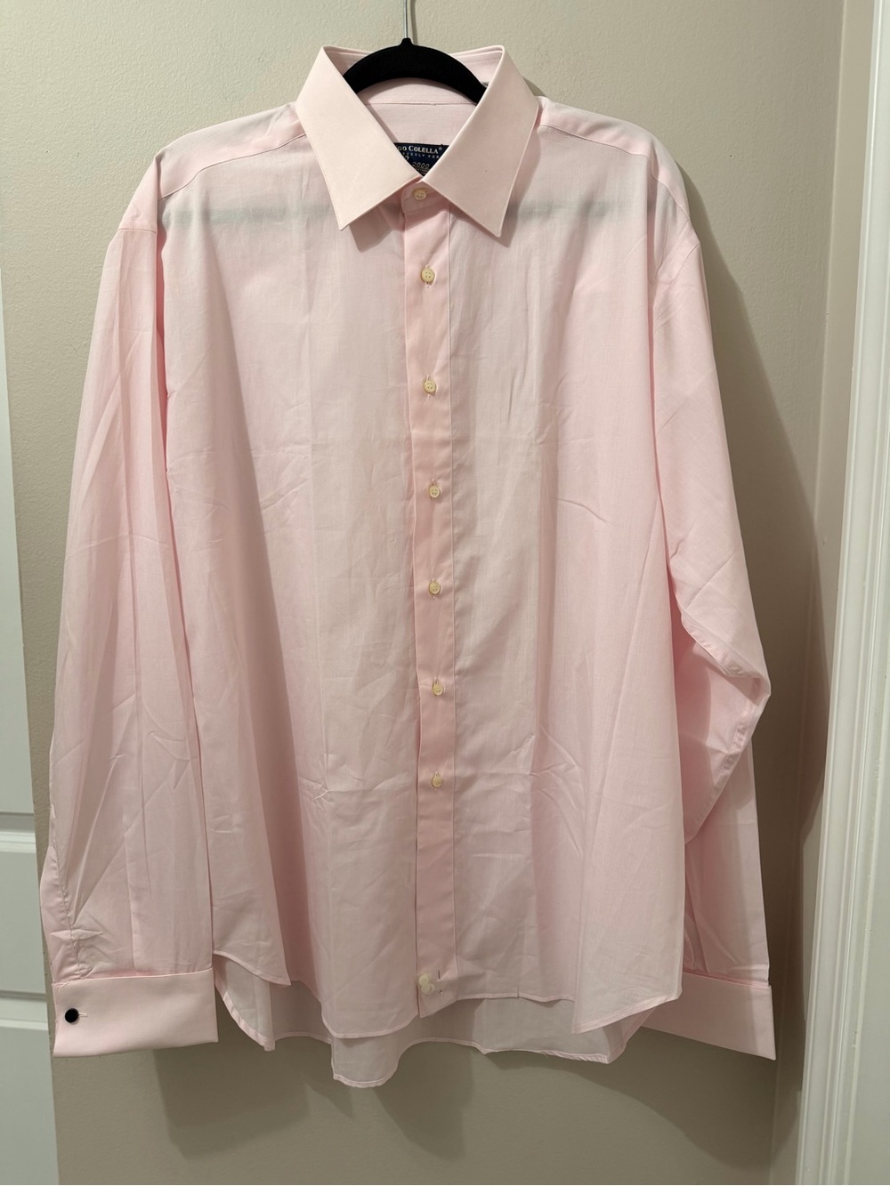 Ugo Colella Dress Shirt French Cuff Size 17 Light Pink Made In Italy 100% Cotton